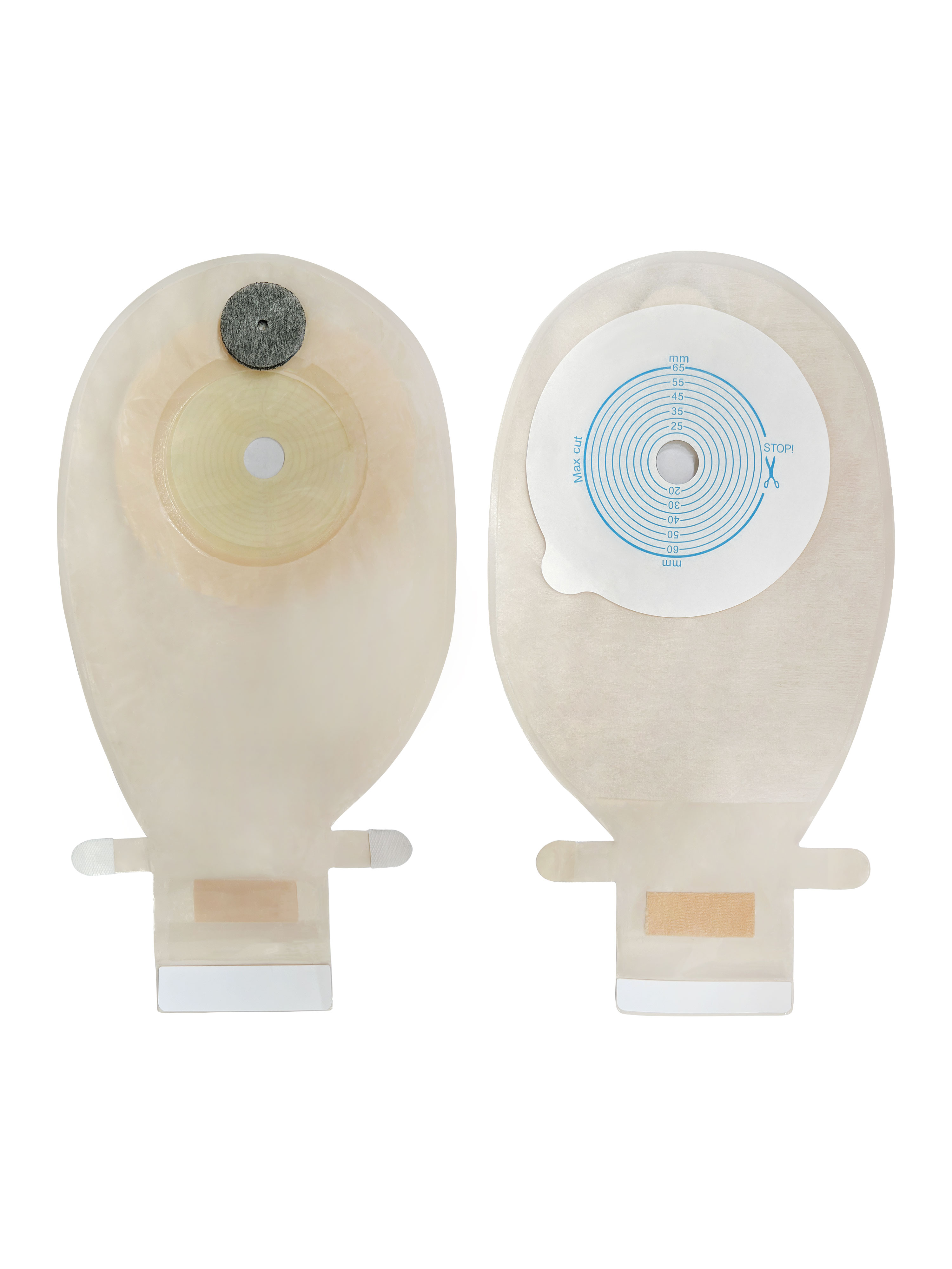 Ostomy back window One Piece Drainable Stoma Care 65mm Cut-to-Fit Carbon with Velkro Closure Non-Woven Colostomy Bag